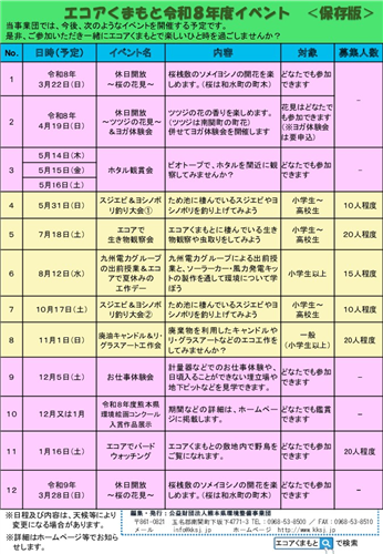 R８年度　環境学習自主イベント予定表の画像